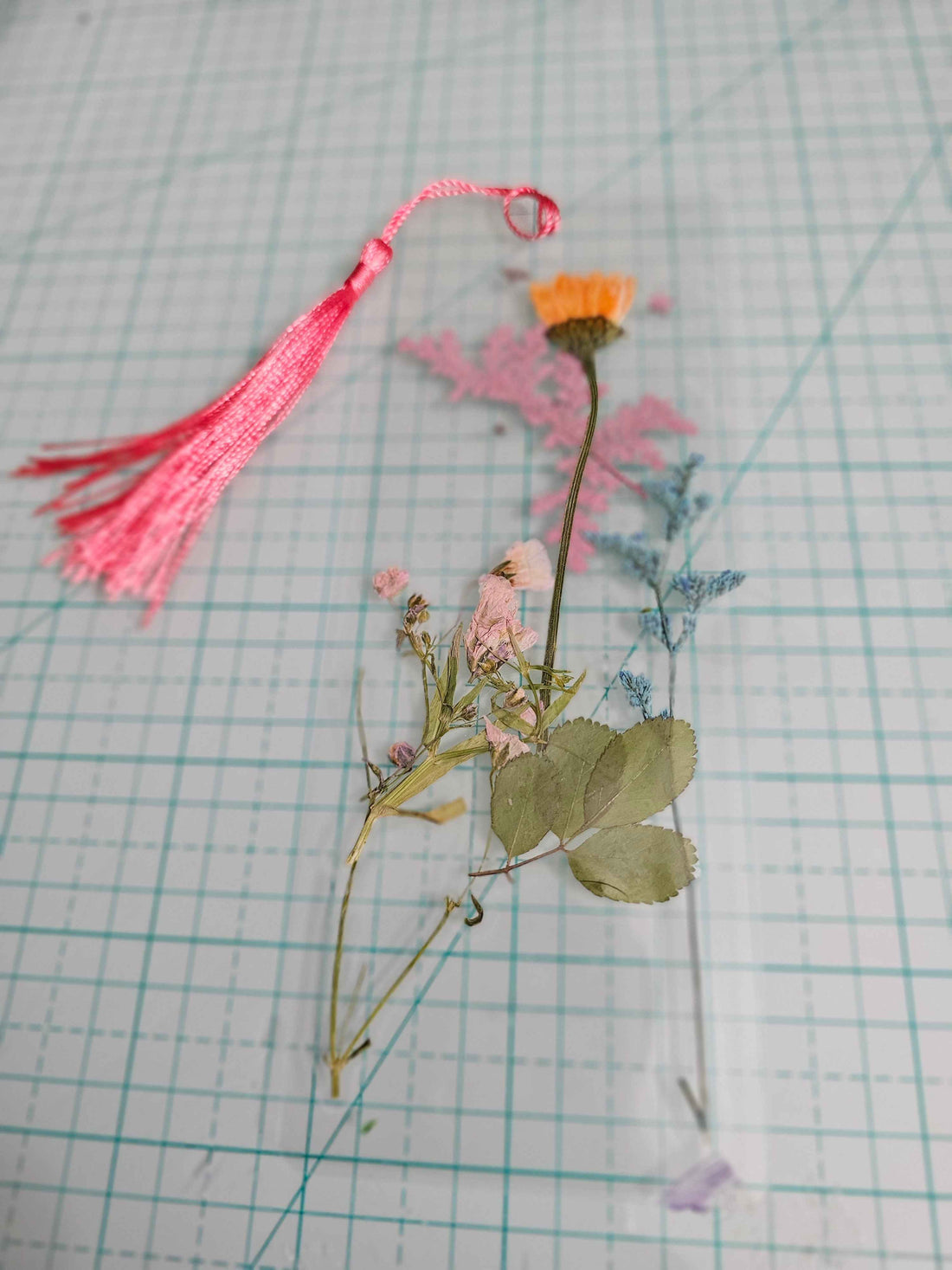 Botanical Garden Resin Bookmark | Pressed Flowers & Ferns with Pink Tassel - Clay By Design