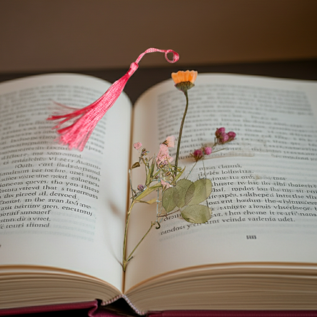 Botanical Garden Resin Bookmark | Pressed Flowers & Ferns with Pink Tassel - Clay By Design