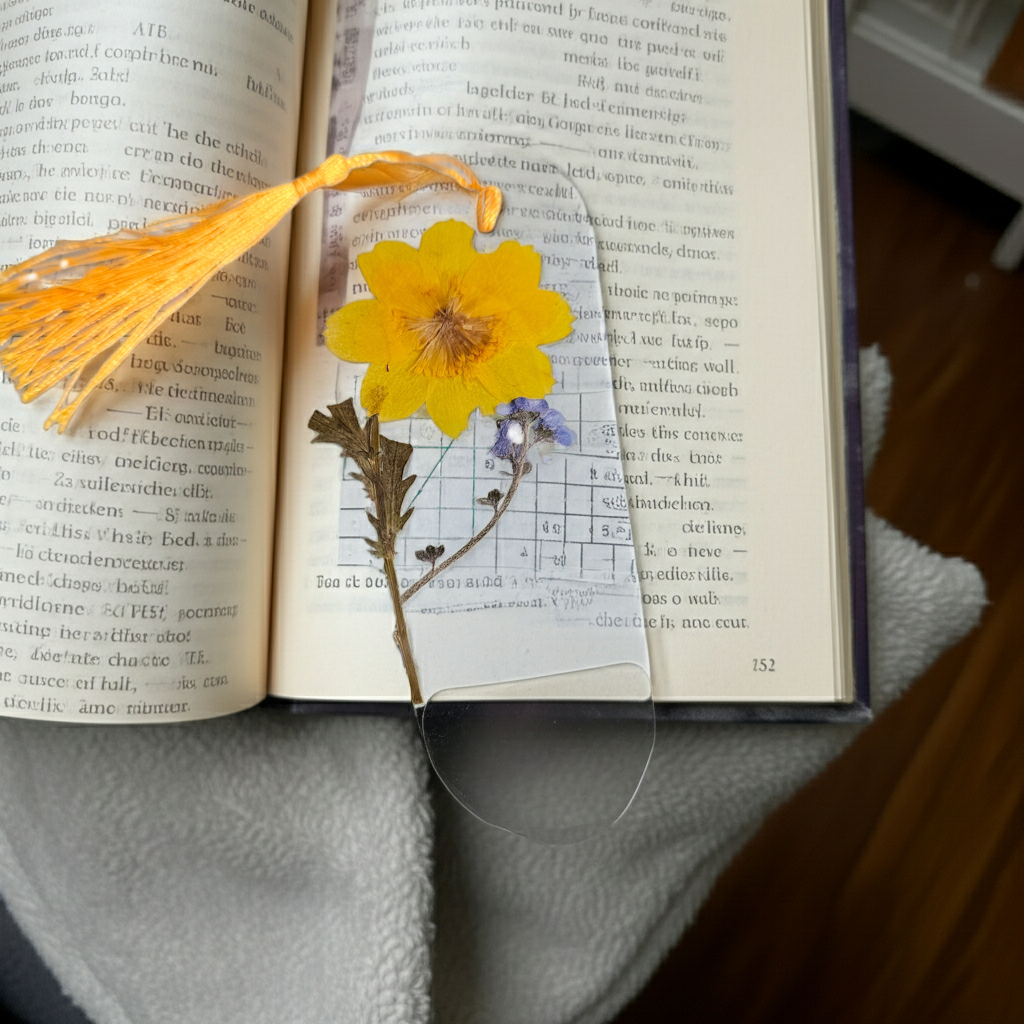  Yellow Flower Bookmark with Bow Charm | Pressed Flower Bookmarks with yellow