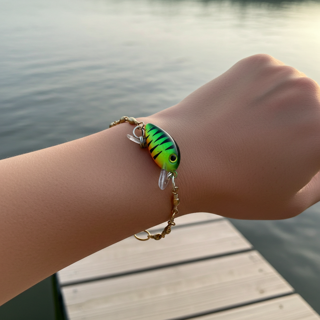 handmade Fishing Lure Bracelet with green tones